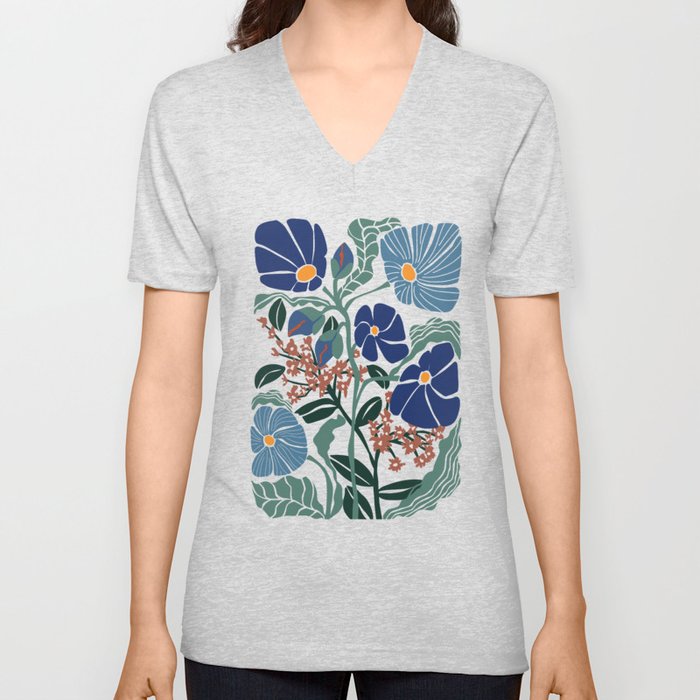 Klimt flower dark blue V Neck T Shirt