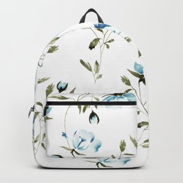 Peonies in White/Blue Backpack | Elegant, Watercolor, Botanicalwatercolor, Botanicalpattern, Pattern, Botanicalartwork, Digital, Peonies, Vibrantwatercolor, Painting 