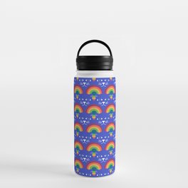 Blue Cat with Rainbow Scallop Pattern Water Bottle