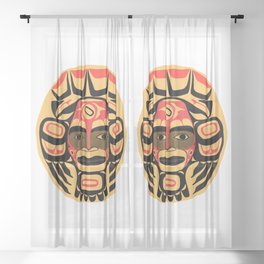 Flat style icon with tribal mask symbol. Native American Indian drawing. Indigenous  symbol. Sheer Curtain