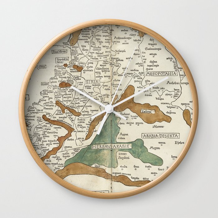 Vintage Map of Mesopotamia (1482) Wall Clock by BravuraMedia Society6