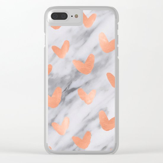 Hearts Rose Gold Marble Clear iPhone Case