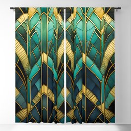 Gatsby Inspired Dark Green Gold Art Deco Pattern Blackout Curtain
