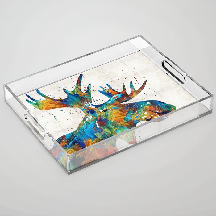 Colorful Moose Art - Confetti - By Sharon Cummings Acrylic Tray