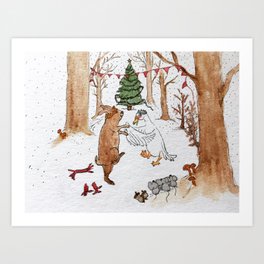 A gathering for Christmas Art Print | Watercolor, Painting 
