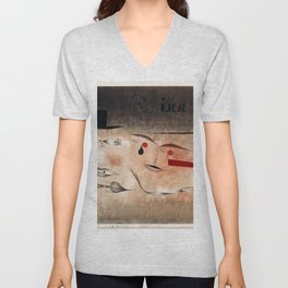 Abstract Red Arrows on White and Gray V Neck T Shirt