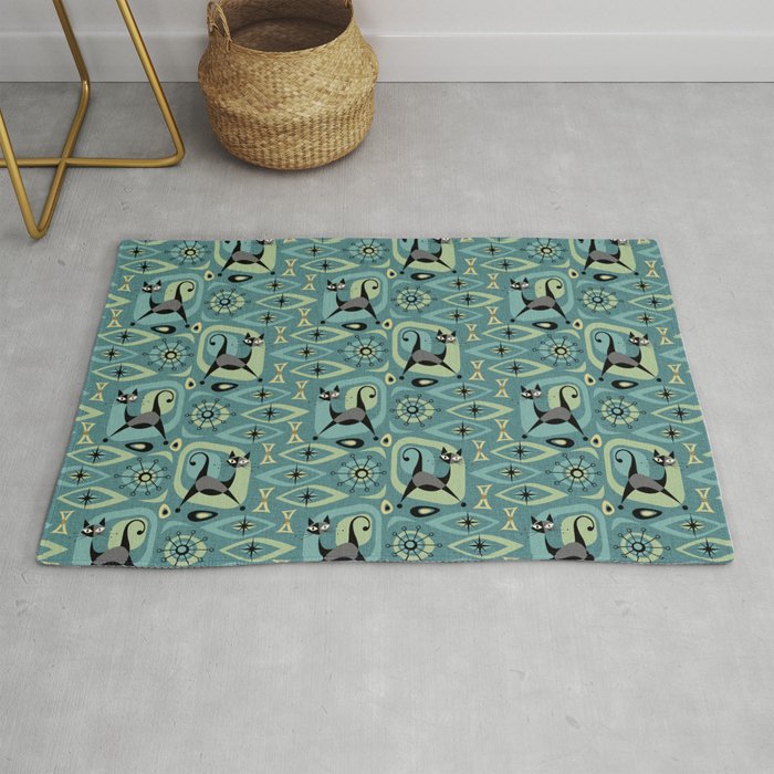 Mid Century Cat Abstract - Blue Rug