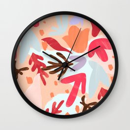 Abstract Pink Lilac Orange Watercolor Geometrical Floral Wall Clock