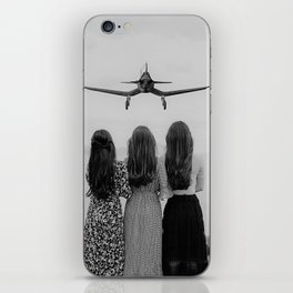 Sisters stand united; airplane coming in for a landing head on at three women sisterhood girl power black and white photograph - photography - photographs iPhone Skin