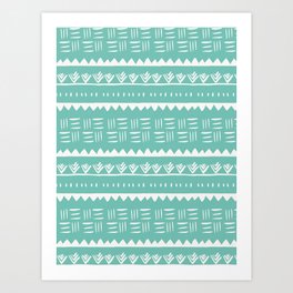 Raeciel Teal and White Mud Cloth Lines Arrows Bows Pattern Art Print