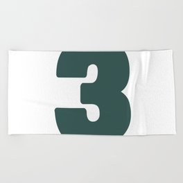 3 (Dark Green & White Number) Beach Towel