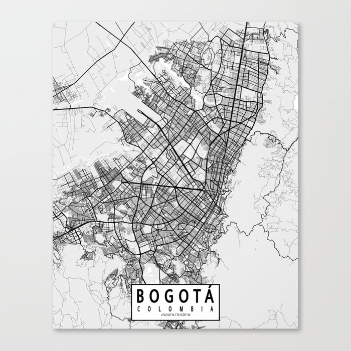 Bogota City Map of Colombia - Light Canvas Print
