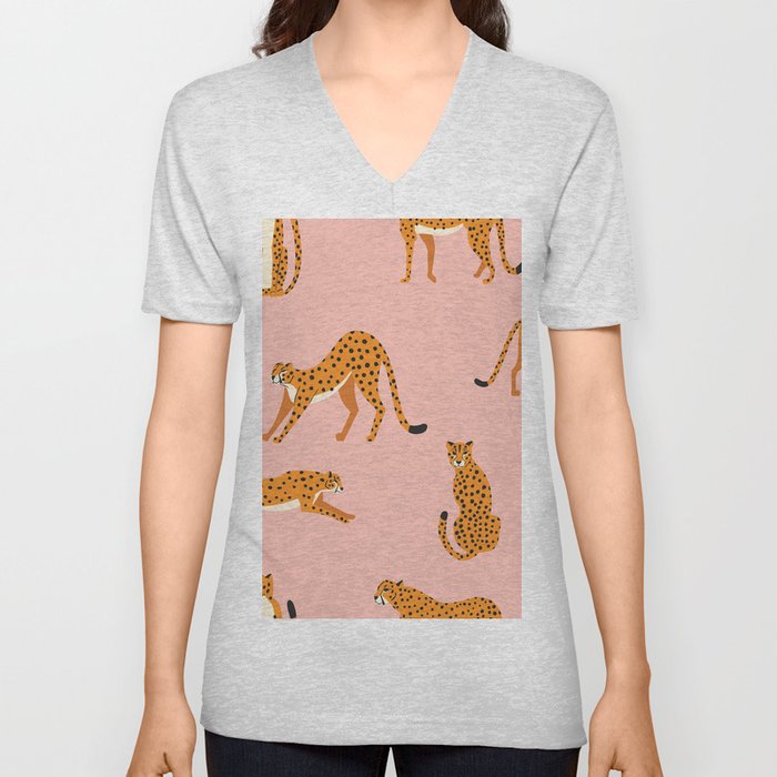 Cheetahs pattern on pink V Neck T Shirt