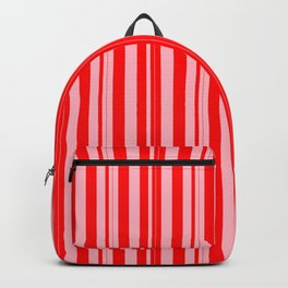 [ Thumbnail: Light Pink & Red Colored Lines Pattern Backpack ]