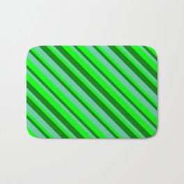 [ Thumbnail: Green, Aquamarine & Lime Colored Striped Pattern Bath Mat ]