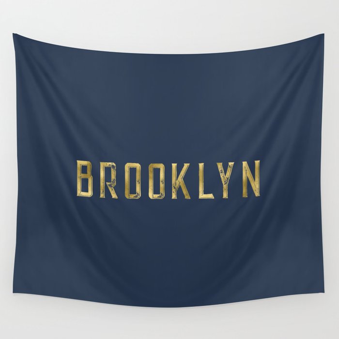 Brooklyn in Gold on Navy Wall Tapestry