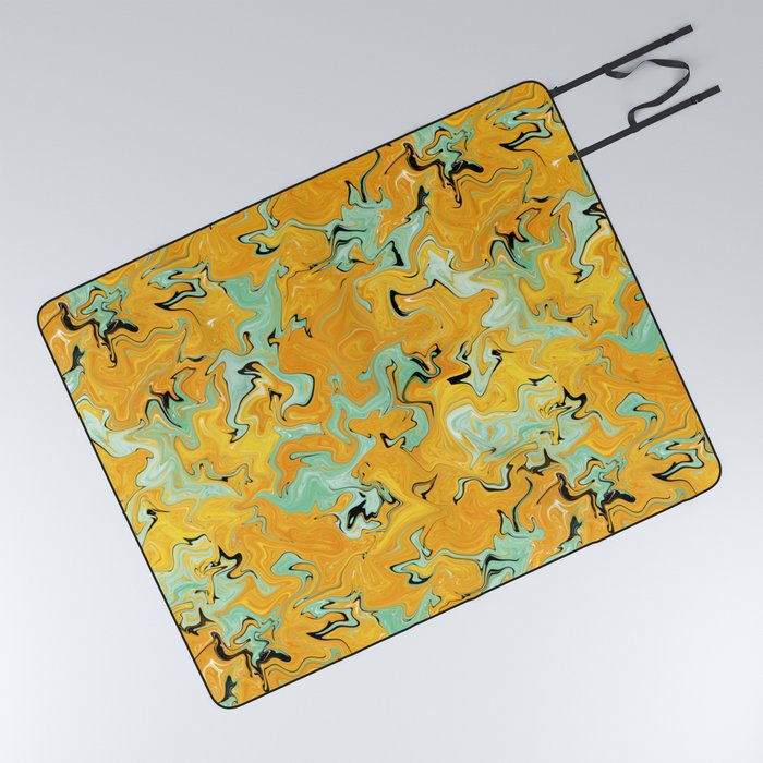 Yellow mustard and green mint fluid abstract art Picnic Blanket