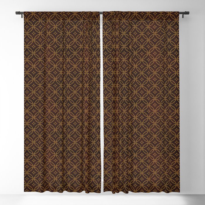 N244 - Brown Golden Geometric Oriental Boho African Moroccan Style Blackout Curtain