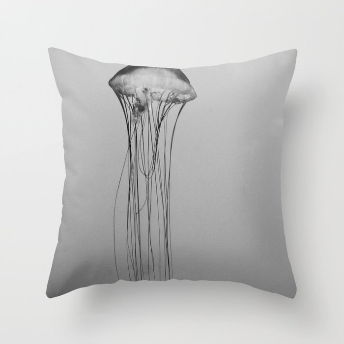 Black and White Jellyfish Art Photography, Drifting Through Time and Space Throw Pillow