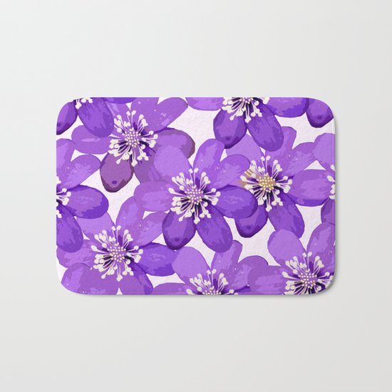 Purple wildflowers on a white background - spring atmosphere Bath Mat