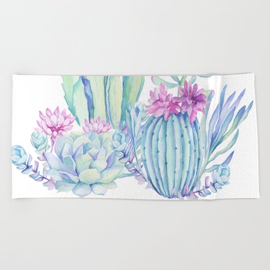 Mixed Cacti White #society6 #buyart Beach Towel