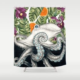 Octopus Tentacles Oranges Floral Ink Shower Curtain