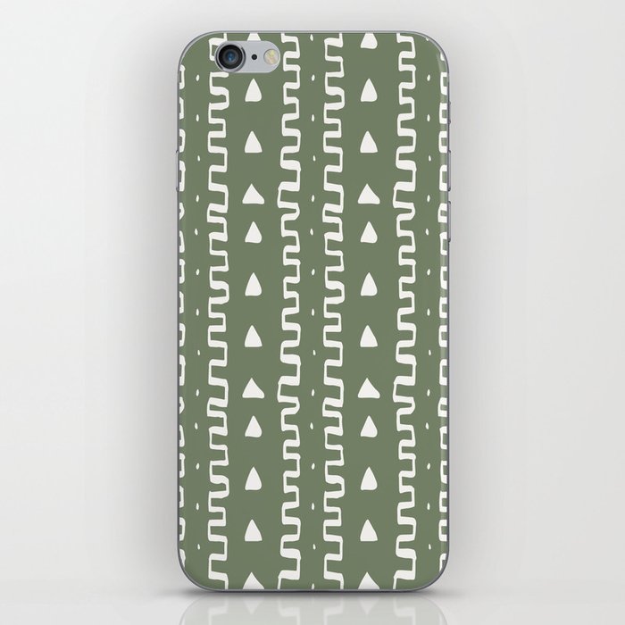 Merit Mud Cloth Olive Green and White Triangle Pattern iPhone Skin