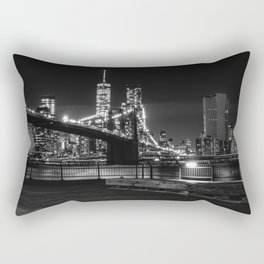 Brooklyn Bridge and Manhattan skyline at night in New York City black and white Rectangular Pillow