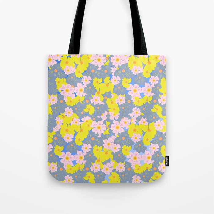 Pastel Spring Flowers Ombre Blue Tote Bag