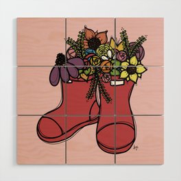 red floral boots  Wood Wall Art