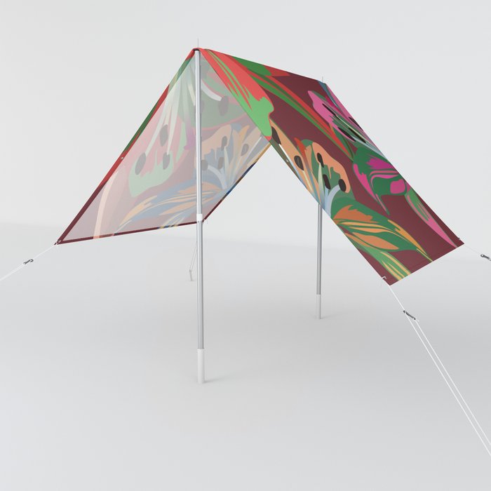 Lily - Colorful Floral Bouquet Art Pattern on Dark Red Sun Shade