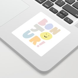 Bonjour smiley face Sticker | Happy, Saying, Whimsical, Pink, Positivity, Cheerful, Graphicdesign, Typography, Colors, Curated 