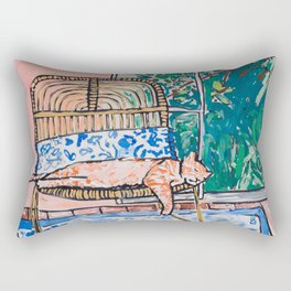 Napping Ginger Cat in Pink Jungle Garden Room Rectangular Pillow