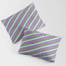 [ Thumbnail: Powder Blue, Slate Gray, Orchid & Green Colored Stripes/Lines Pattern Pillow Sham ]