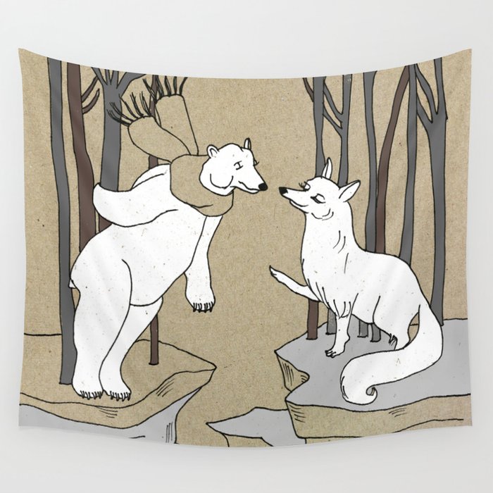 Arctic fox and Polar bear, Romeo and Juliet Wall Tapestry