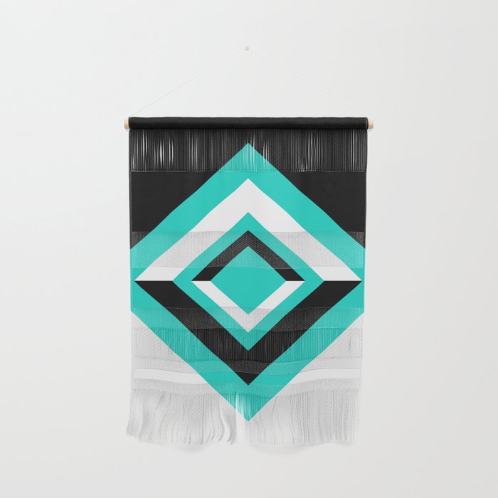Teal Black and White Diamond Shapes Digital Illustration - Artwork Wall Hanging