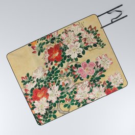 Japanese Woodblock Print of Floral By Ohara Koson  Picnic Blanket