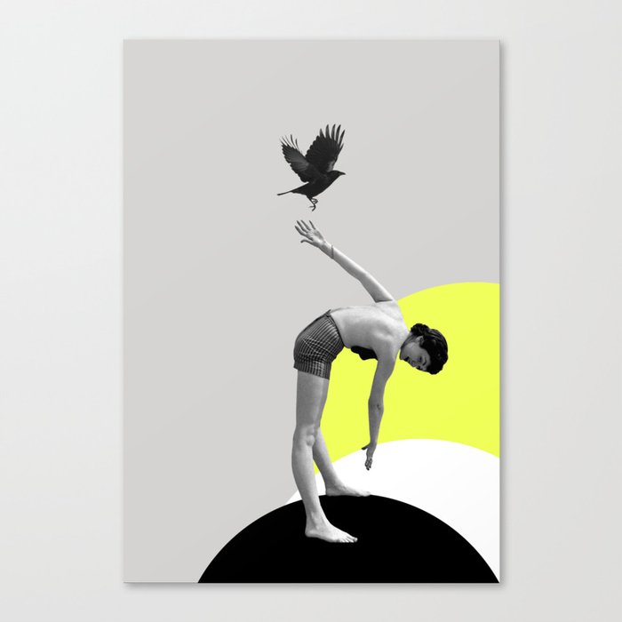 Woman and a Black Bird, Collage Art Canvas Print