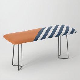 Color Block & Stripes Geometric Print, Orange, Navy and White Bench
