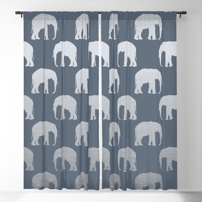 Blue & Silver Elephants  Blackout Curtain