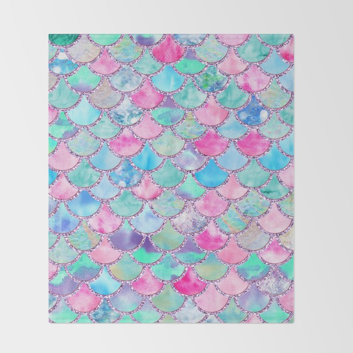Colorful Pink and Blue Watercolor Trendy Glitter Mermaid Scales Throw ...