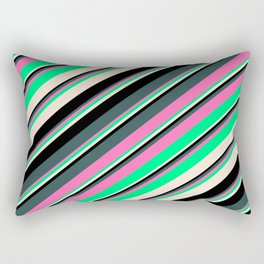 [ Thumbnail: Eyecatching Dark Slate Gray, Hot Pink, Green, Beige, and Black Colored Lines Pattern Rectangular Pillow ]