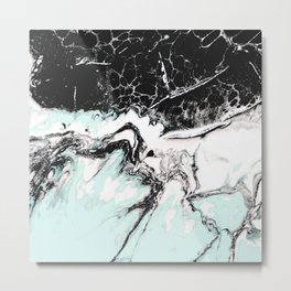 mint black and white marble Metal Print