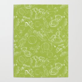 Light Green and White Toys Outline Pattern Poster