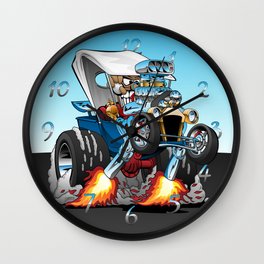 Custom T-bucket Roadster Hotrod Cartoon Illustration Wall Clock