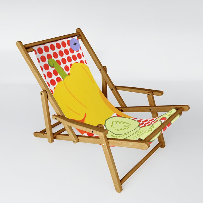 Summer Salad Fruits And Vegetables On Red Polka Dots Retro Modern Bright Colorful Pattern Sling Chair