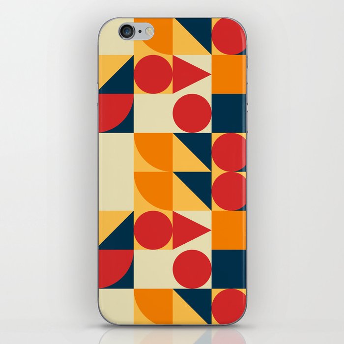 Abstract Geometric Mid Century Modern Pattern - Red, blue and Yellow iPhone Skin