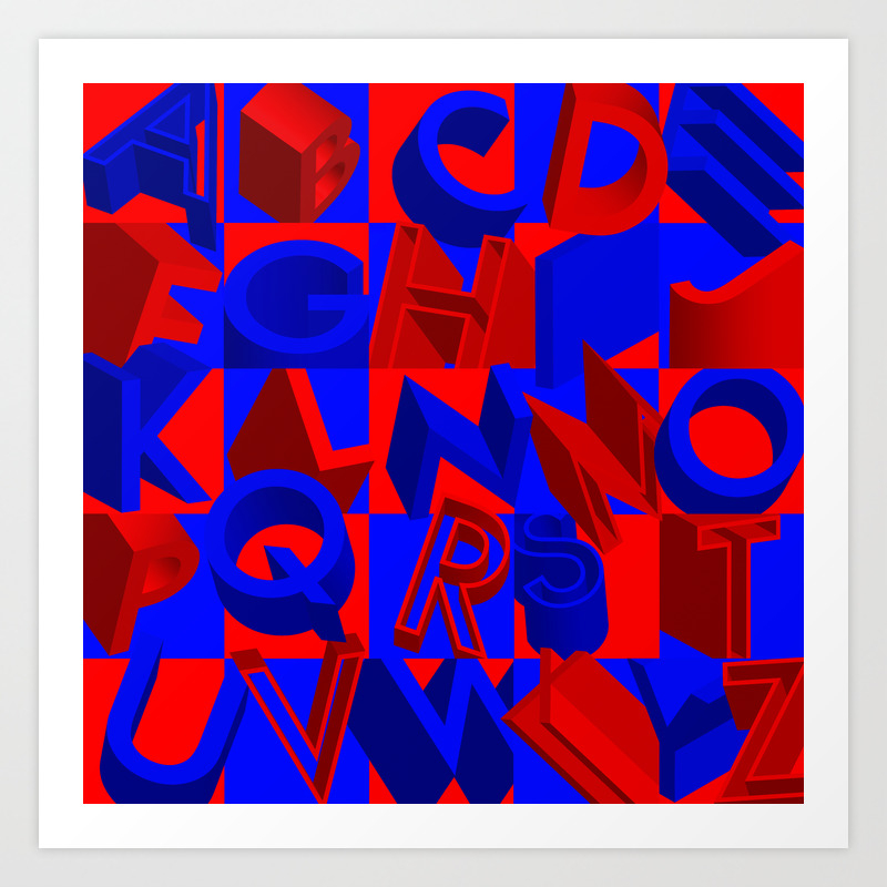 Blue And Red 3d Alphabet Art Print By Alexvdesign Society6