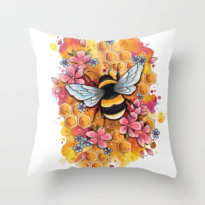 Neo Traditional Bee Throw Pillow