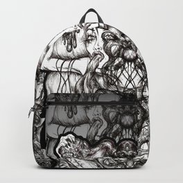Saturn Backpack | Eerie, Intricate, Black and White, Symmetry, Ornament, Curated, Illustration, Linear, Blackandwhite, Whimsical 